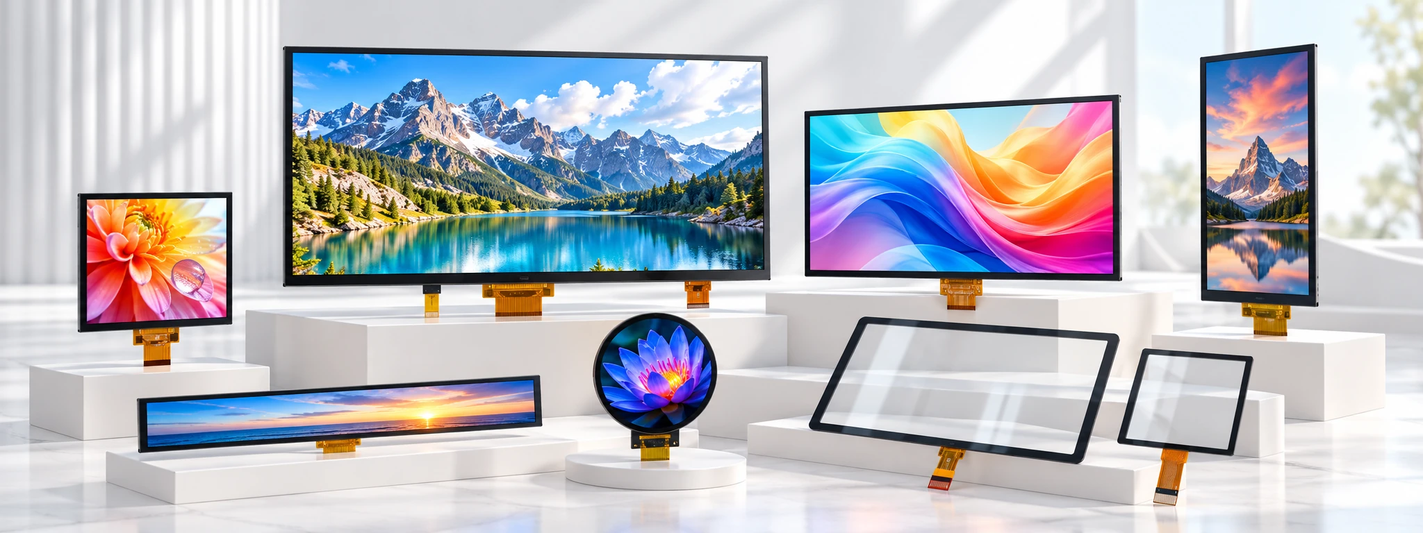 Display modules and transparent touch panels; product range illustration