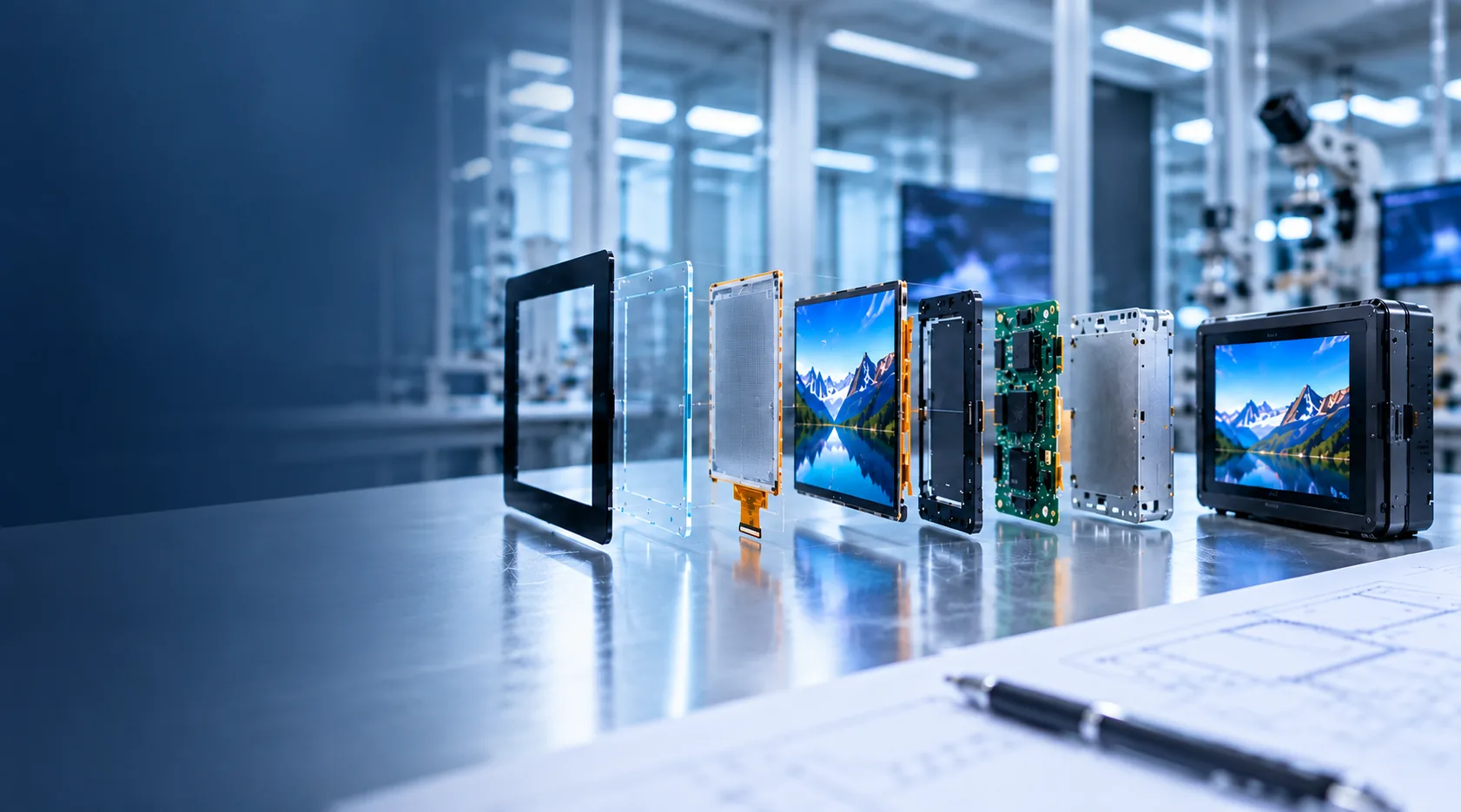 Display module components arranged for integration